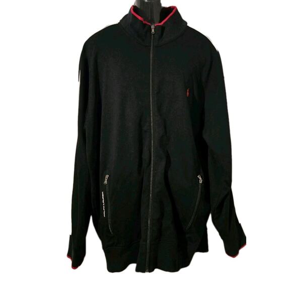 Polo Ralph Lauren Jacket Mens XLT Tall Black Red White Zip Track Performance - Picture 1 of 10